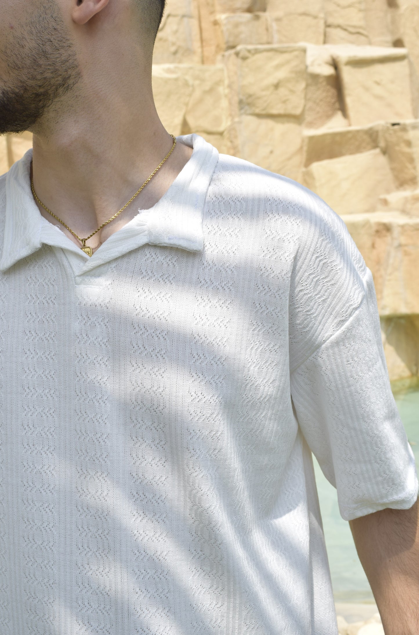WHITE KNITTED POLO