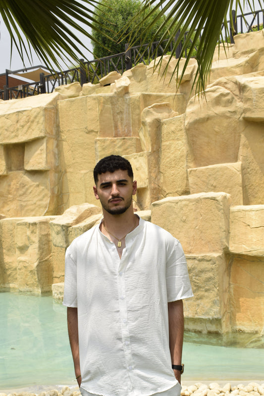 WHITE LINEN SHIRT - SHORT SLEEVES